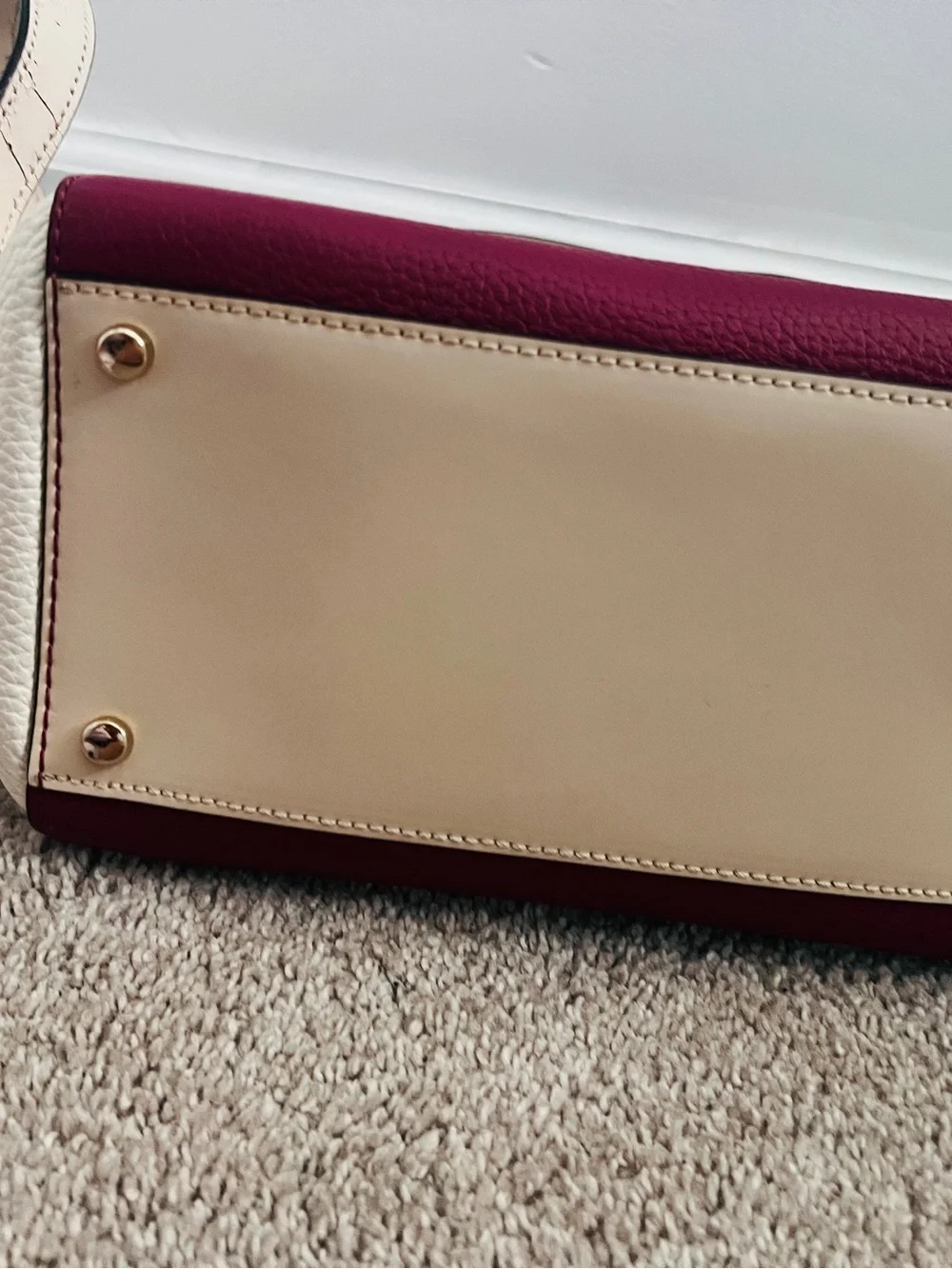 kate spade’s Leo Houston Two-Tone Burgundy and Cream Structured Satchel